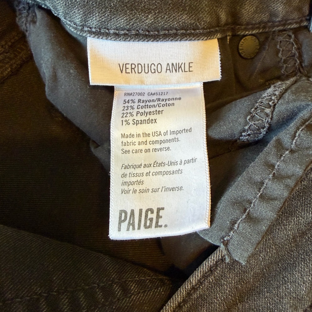 PAIGE Verdugo Black Distressed Hem Skinny Ankle Jeans Size 28 - Picture 6 of 7